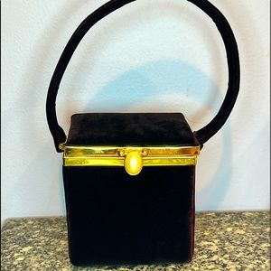 RARE VINTAGE 50s style black velvet box purse with mirror!!